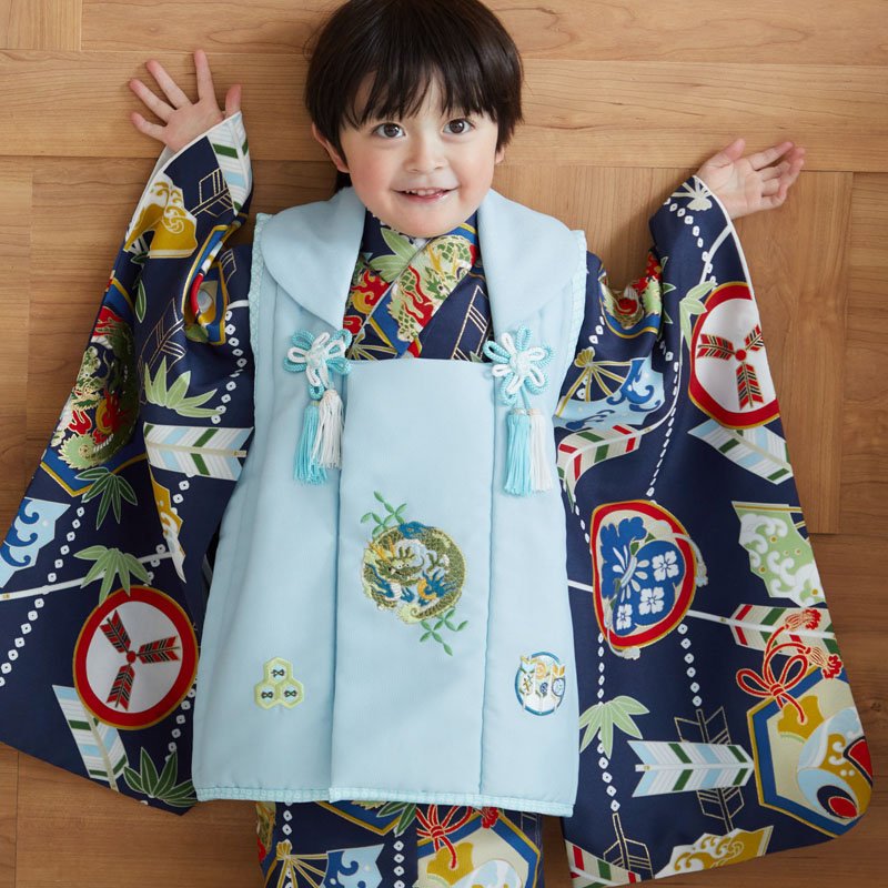 楽天市場】【レンタル】[七五三 着物 3歳]男の子「K097 水色龍×紺鎧兜